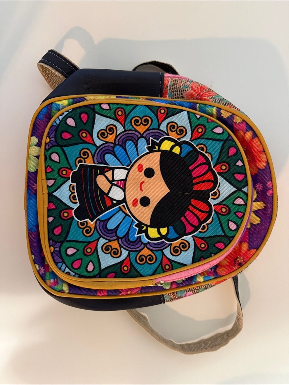 Colorful Folk Art Girl Mini Backpack